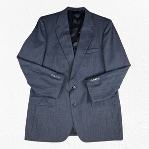 1980s Vintage Burberry Gray Red Pinstripe USA Made Wool Blazer Jacket Size 44R